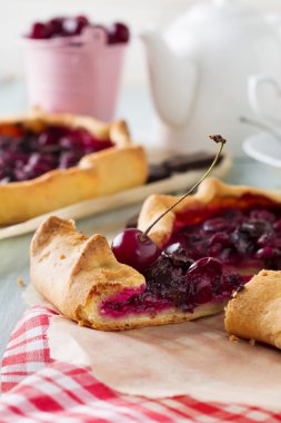 Rojegare kiraz ve bitter çikolata ile. Seçici odak.