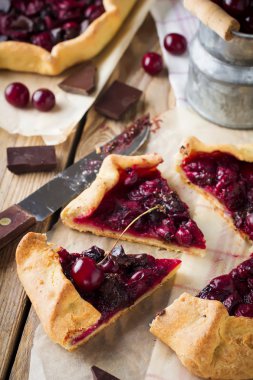 Rojegare kiraz ve bitter çikolata ile. Seçici odak.