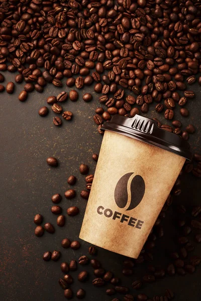 Kaffeekörner Und Rohrzucker Einem Papierbecher Auf Körnern Hintergrund Kunststofffreies Konzept — Stockfoto