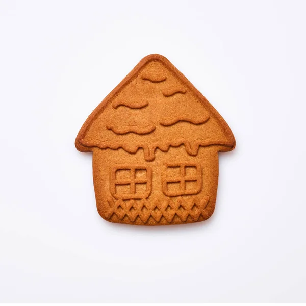 Pão Gengibre Ano Novo Biscoitos Forma Pequena Casa Isolados Fundo — Fotografia de Stock