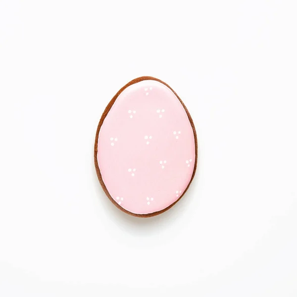 Пасхальный Символ Розового Пряничного Яйца Изолированного Белом Вид Сверху — стоковое фото