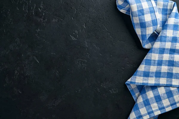 Kék Abroszt Konyhaasztalon Fekete Színű Recept Vagy Menü Top View — Stock Fotó