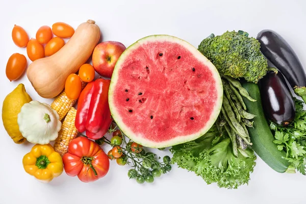 Sortiment Čerstvého Ovoce Organické Pestrobarevné Duhové Zeleniny Bílém Pozadí Jídlo — Stock fotografie