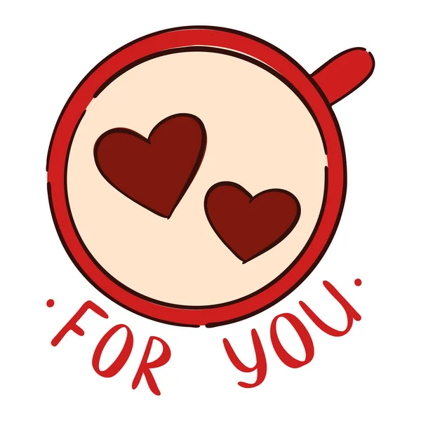 Szklana filiżanka cute znaków w miłości z serc i liter dla Ciebie. Ręcznie rysowana ilustracja na Walentynki. Wektor — Wektor stockowy