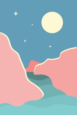 Minimalizm tarzında soyut bir manzara. Poster, pankart ve kartlar için uygun. Vektör illüstrasyonu