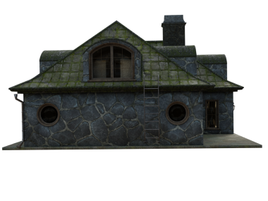 Şeffaf arkaplanda izole edilmiş taştan yapılmış 3 boyutlu villa