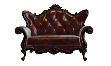 3 boyutlu klasik deri kanepe şeffaf arka planda izole edilmiş.