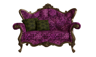 Şeffaf arkaplanda izole edilmiş klasik kumaşlı 3D rahat klasik kanepe