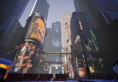 Arkaplan resmi olarak graffities ile 3D oluşturulmuş siber punk şehir sokağı