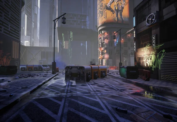 Arkaplan resmi olarak graffities ile 3D oluşturulmuş siber punk şehir sokağı