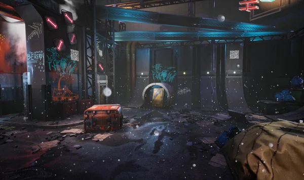 Arkaplan resmi olarak graffities ile 3D oluşturulmuş siber punk şehir sokağı