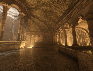 3D, uzun sütunlar, sıcak aydınlatma ve aşırı büyümüş sarmaşıklarla eski taş tapınaklar inşa etti..