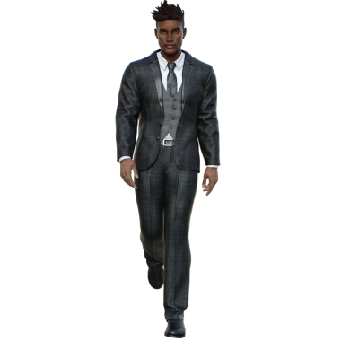 Koyu takım elbiseli, şeffaf bir arkaplanda izole edilmiş 3 boyutlu erkek karakter.