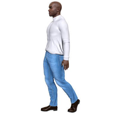 Üç boyutlu, beyaz süveterli ve kotlu, şeffaf arka planda izole yakışıklı bir adam.