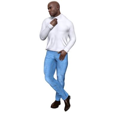 Üç boyutlu, beyaz süveterli ve kotlu, şeffaf arka planda izole yakışıklı bir adam.