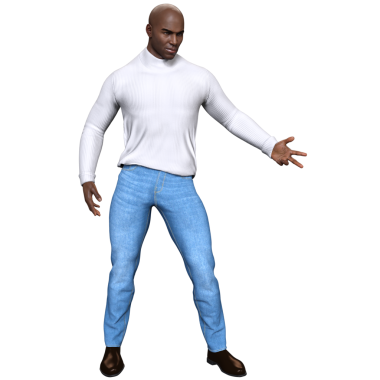 Üç boyutlu, beyaz süveterli ve kotlu, şeffaf arka planda izole yakışıklı bir adam.