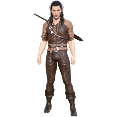 Ortaçağ erkek elf savaşçısının şeffaf bir arkaplanda izole edilmiş üç boyutlu resmi. 