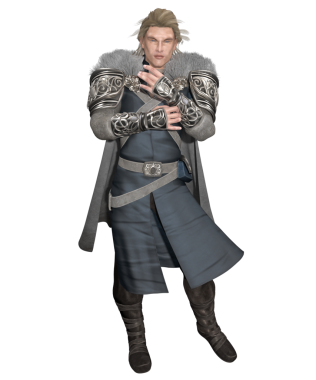 3D erkek fantezi karakteri, şeffaf bir arkaplanda soylu kılığına girmiş bir ortaçağ savaşçısı prensi.