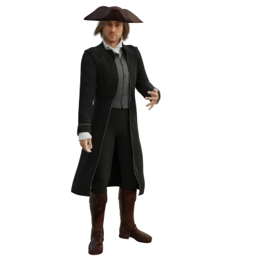 Şeffaf bir arka planda izole edilmiş korsan kostümü giyen bir kaptan.