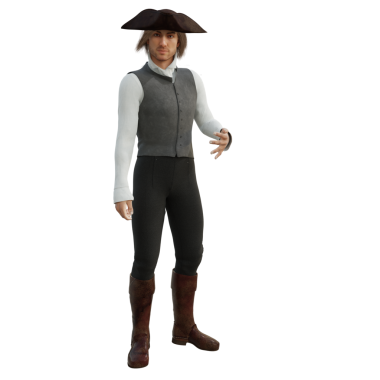 Şeffaf bir arka planda izole edilmiş korsan kostümü giyen bir kaptan.