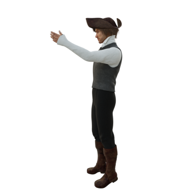 Şeffaf bir arka planda izole edilmiş korsan kostümü giyen bir kaptan.