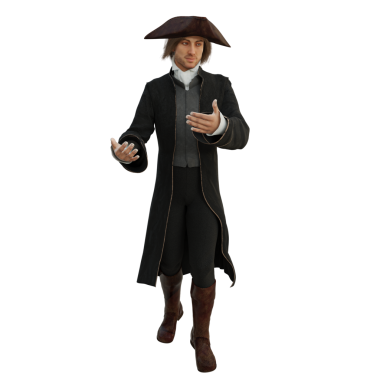 Şeffaf bir arka planda izole edilmiş korsan kostümü giyen bir kaptan.