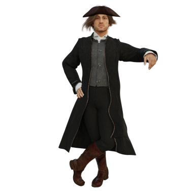 Şeffaf bir arka planda izole edilmiş korsan kostümü giyen bir kaptan.