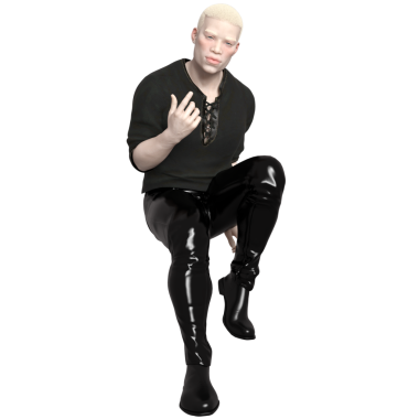 Deri pantolonlu, şeffaf bir arkaplanda izole edilmiş genç bir adamın 3D çizimi