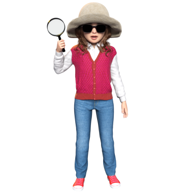 Şeffaf bir arka planda izole edilmiş genç bir dedektif olarak üç boyutlu sevimli bir kız.