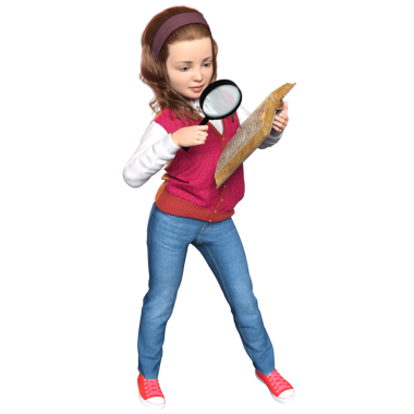 Şeffaf bir arka planda izole edilmiş genç bir dedektif olarak üç boyutlu sevimli bir kız.