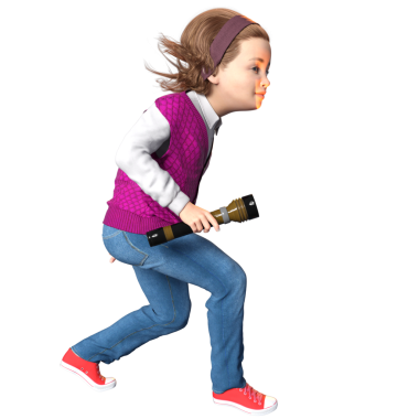 Şeffaf bir arka planda izole edilmiş genç bir dedektif olarak üç boyutlu sevimli bir kız.