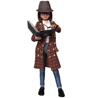 Şeffaf bir arka planda izole edilmiş genç bir dedektif olarak üç boyutlu sevimli bir kız.