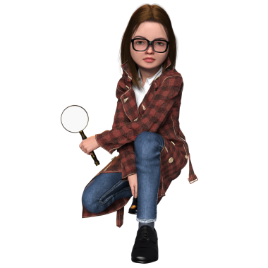 Şeffaf bir arka planda izole edilmiş genç bir dedektif olarak üç boyutlu sevimli bir kız.