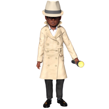 Şeffaf bir arka planda izole edilmiş, dedektif gibi giyinmiş üç boyutlu bir çocuk.