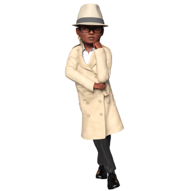 Şeffaf bir arka planda izole edilmiş, dedektif gibi giyinmiş üç boyutlu bir çocuk.