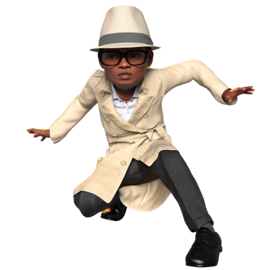 Şeffaf bir arka planda izole edilmiş, dedektif gibi giyinmiş üç boyutlu bir çocuk.