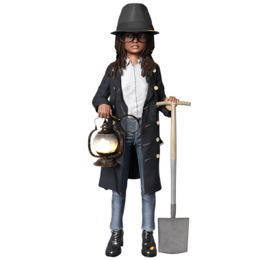 3 Boyutlu sevimli bir kızı şeffaf bir arka planda izole edilmiş bir dedektif olarak gösterdi.