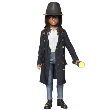 3 Boyutlu sevimli bir kızı şeffaf bir arka planda izole edilmiş bir dedektif olarak gösterdi.