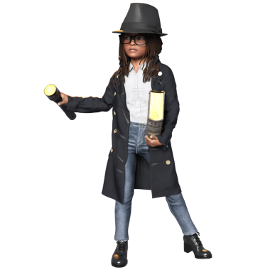 3 Boyutlu sevimli bir kızı şeffaf bir arka planda izole edilmiş bir dedektif olarak gösterdi.