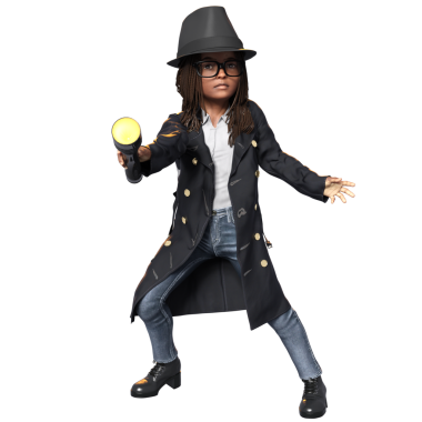 3 Boyutlu sevimli bir kızı şeffaf bir arka planda izole edilmiş bir dedektif olarak gösterdi.