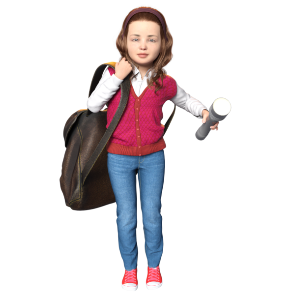 Şeffaf bir arka planda izole edilmiş genç bir dedektif olarak üç boyutlu sevimli bir kız.