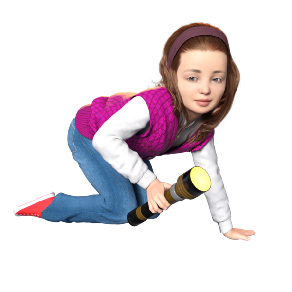 Şeffaf bir arka planda izole edilmiş genç bir dedektif olarak üç boyutlu sevimli bir kız.