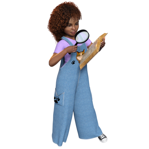 3 Boyutlu sevimli bir kızı şeffaf bir arka planda izole edilmiş bir dedektif olarak gösterdi.