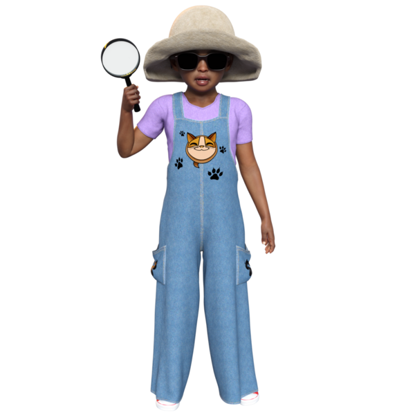 3 Boyutlu sevimli bir kızı şeffaf bir arka planda izole edilmiş bir dedektif olarak gösterdi.