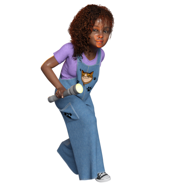 3 Boyutlu sevimli bir kızı şeffaf bir arka planda izole edilmiş bir dedektif olarak gösterdi.