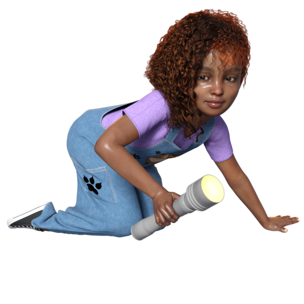 3 Boyutlu sevimli bir kızı şeffaf bir arka planda izole edilmiş bir dedektif olarak gösterdi.