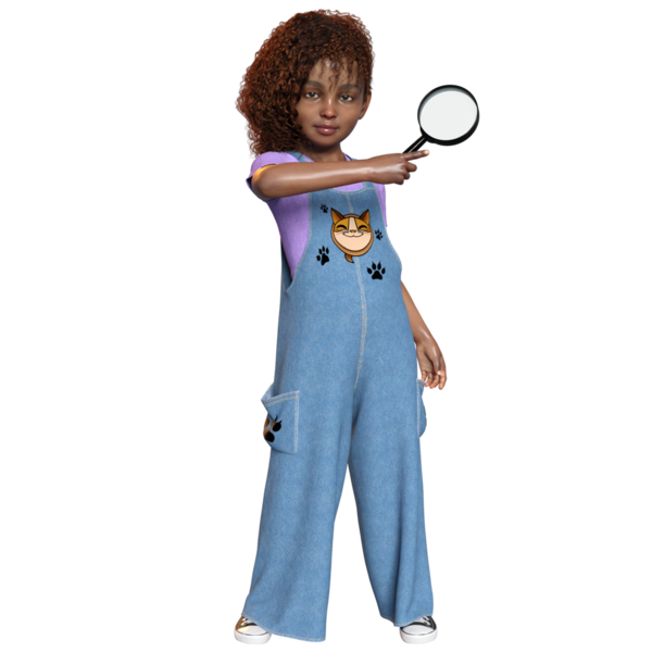 3 Boyutlu sevimli bir kızı şeffaf bir arka planda izole edilmiş bir dedektif olarak gösterdi.