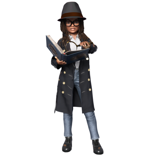 3 Boyutlu sevimli bir kızı şeffaf bir arka planda izole edilmiş bir dedektif olarak gösterdi.