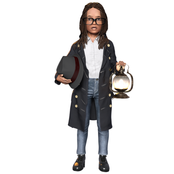 3 Boyutlu sevimli bir kızı şeffaf bir arka planda izole edilmiş bir dedektif olarak gösterdi.