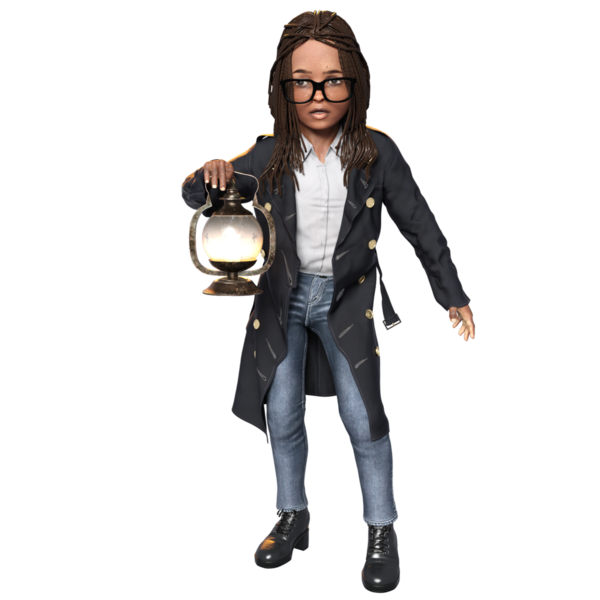 3 Boyutlu sevimli bir kızı şeffaf bir arka planda izole edilmiş bir dedektif olarak gösterdi.